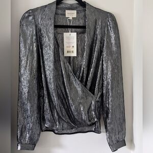Sezane Abelia Blouse Metallic Silver US4 36